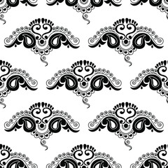 Spiral paisleys and lord footprints isolated on white background is in Seamless pattern