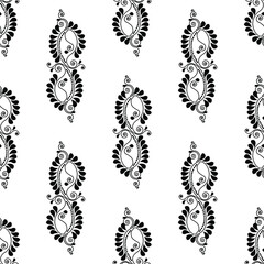 Indian alpona design concept of flowers, petals and spirals isolated on white background is in Seamless pattern