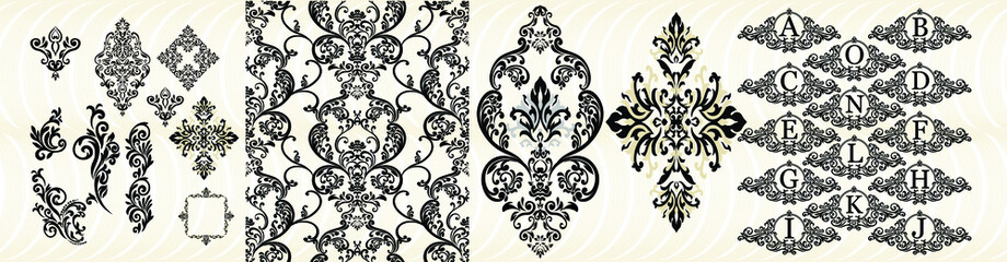 Vector illustration VINTAGE. ornamental floral elements for tattoo, design, cards and prints. Abstract floral vector illustration.