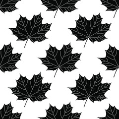 seamless pattern with black and white leaves - vector illustration