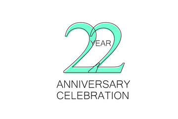 22 year Anniversary, Sleek and Clean Design, Inspired by Comic and Magazine Looks, Pastel Blue Color, Dedicated for invitation, greeting card - Vector