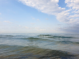 Transparent gentle waves of the Black sea. The scene from this morning. Anapa, Krasnodar region.