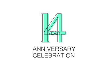 14 year Anniversary, Sleek and Clean Design, Inspired by Comic and Magazine Looks, Pastel Blue Color, Dedicated for invitation, greeting card - Vector