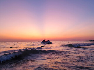 Fototapeta na wymiar Sea pier at sunset. Anapa, Dzhemete