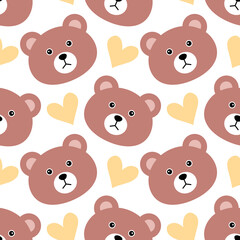 Seamless pattern with cute cartoon teddy bears vector illustration