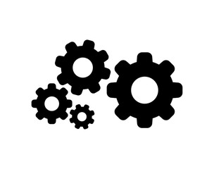 circle cog black for mechanization icon isolated on white, gear symbol for button black icon for progress web, simple circle cog shape for engineering mechanism, machinery industrial technology sign