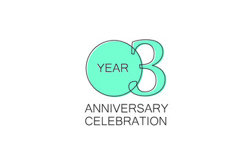 3 year Anniversary, Sleek and Clean Design, Inspired by Comic and Magazine Looks, Pastel Blue Color, Dedicated for invitation, greeting card - Vector