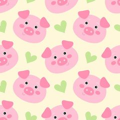 Seamless pattern with cute cartoon piggie vector illustration