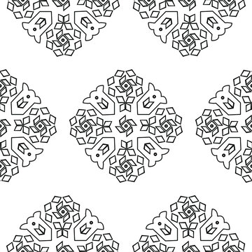 Abstract Rangoli design concept of floral line art isolated on white background is in seamless pattern