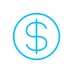 dollar money symbol for icon, simple usa dollar currency linear, blue dollar coin symbol with line thin style, circle dollar line for icon ux ui website or mobile application, isolated on white