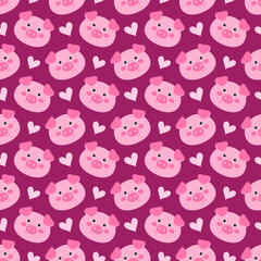 Seamless pattern with cute cartoon piggie vector illustration