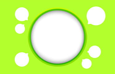 speech bubble circle cute on lemon green background, banner frame with speech bubble circle shape, template circle white and green for copy space, modern circle frame for message text advertising