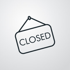 Icono plano lineal letrero colgar con palabra CLOSED en fondo gris