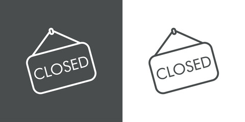 Icono plano lineal letrero colgar con palabra CLOSED en fondo gris y fondo blanco © teracreonte