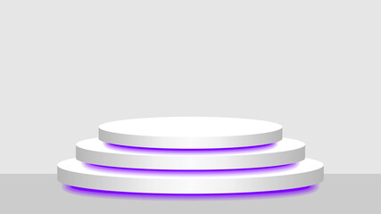 circle pedestal 3d white and purple light neon lamp glowing, cosmetics display modern and led light, podium stage show for position decor purple fluorescent glow light, pedestal box for product place