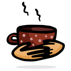 polka dot Cup in hand, sketch, vector illustration.