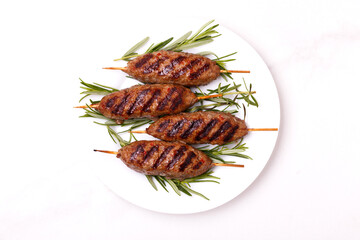 Lula kebab, lyulya-kebab minced meat. grilled with rosemary. Fast food