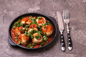 Homemade swedish meatballs with tomato sauce marinara