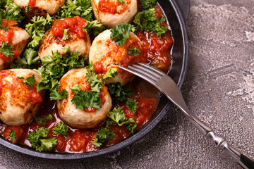 Homemade swedish meatballs with tomato sauce marinara