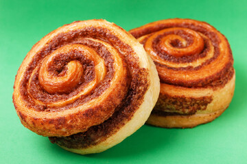 Danish cinnamon buns or cinnabons. Sweet, homemade pastry