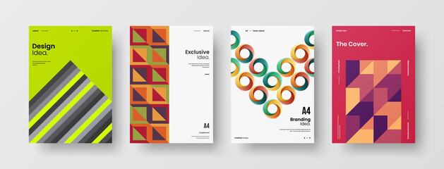 Obraz premium Company identity brochure template collection. Business presentation vector A4 vertical orientation front page mock up set. Corporate report cover abstract geometric illustration design layout bundle.