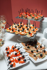 Сatering banquet table with different snacks and desserts