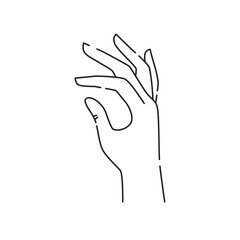 Normal human hand line black icon. Make fingers up gesture sketch element. Pictogram for web page, mobile app, promo. Editable stroke. Hand drawn illustration