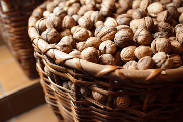 Wicker basket with walnuts