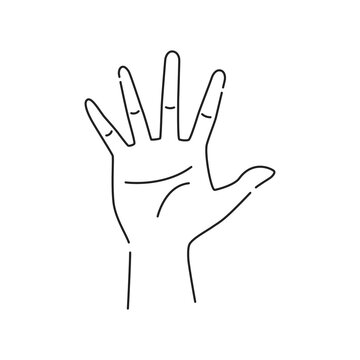 Five fingers gesture line black icon. Make fingers up gesture sketch element. Pictogram for web page, mobile app, promo. Editable stroke. Hand drawn illustration