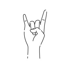 Hand showing coolness black line icon. Heavy metal hand gesture. Pictogram for web page, mobile app, promo. UI UX GUI design element. Editable stroke.