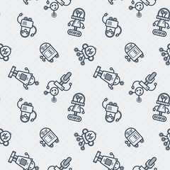 Cute bobots color seamless pattern. Endless texture with funny toys for kids or fiction