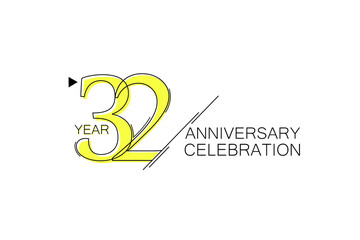 32 year Anniversary comical look, simple line art, Sleek and Clean Design - Vector