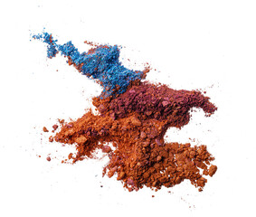 Smashed dark eyeshadows isolated on white background