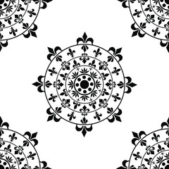 Beautiful Indian Traditional and Cultural Rangoli mandala design concept of floral art isolated on white background is in Seamless pattern