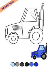 coloring book tractor transport isolate on white background for kids page color swatch illustration outline vector sketch doodle