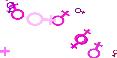 Light Purple, Pink vector texture with women's rights symbols.