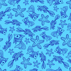 pattern seamless fish ocean starfish wallpaper outline illustration vector background animal print texture textile