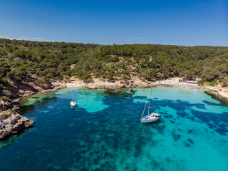 Naklejka na ściany i meble sailboat at anchor, Cala Portals Vells, Calvia, Mallorca, Balearic Islands, Spain
