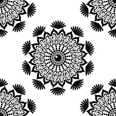 Set of flower mandala design isolated on white background is in Seamless pattern