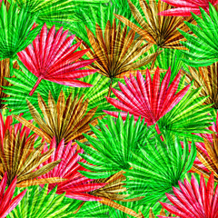 Seamless exotic pattern with sun palm leaves