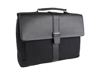 Business bag or case in black leather and fabric isolated on whi