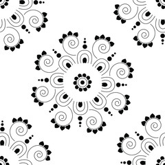 black and white abstract floral background is in Seamless pattern