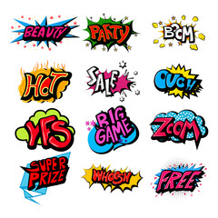 vector illustration of retro pop art comic style chat or speech bubble sound effect and expression