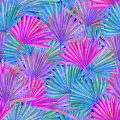 Seamless exotic pattern with sun palm leaves