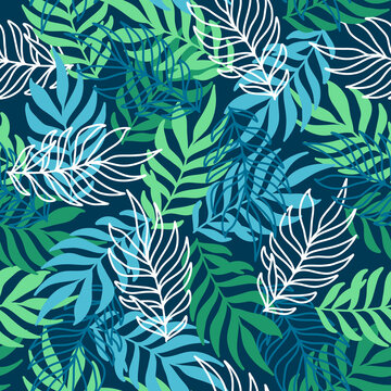 Summer hawaiian seamless pattern with exotic tropical plants vector illustration