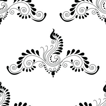 Abstract floral alpona design concept of leafy petals isolated on white background is in seamless pattern