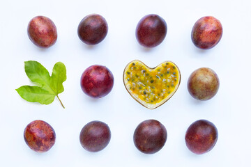 Passion fruit on white background.