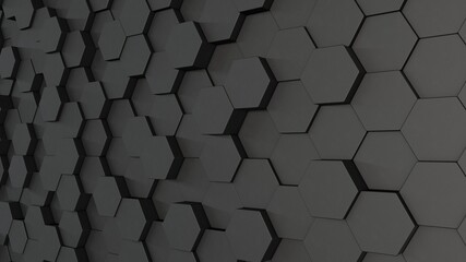 volumetric gray hexagon wall 3d render