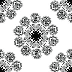 seamless pattern with flowers and circles isolated on white background