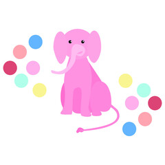 Pink baby elephant pattern in cartoon style on a white background. Vector graphic element. Cartoon vector illustration. Doodle Kids Style Vector Greeting Card